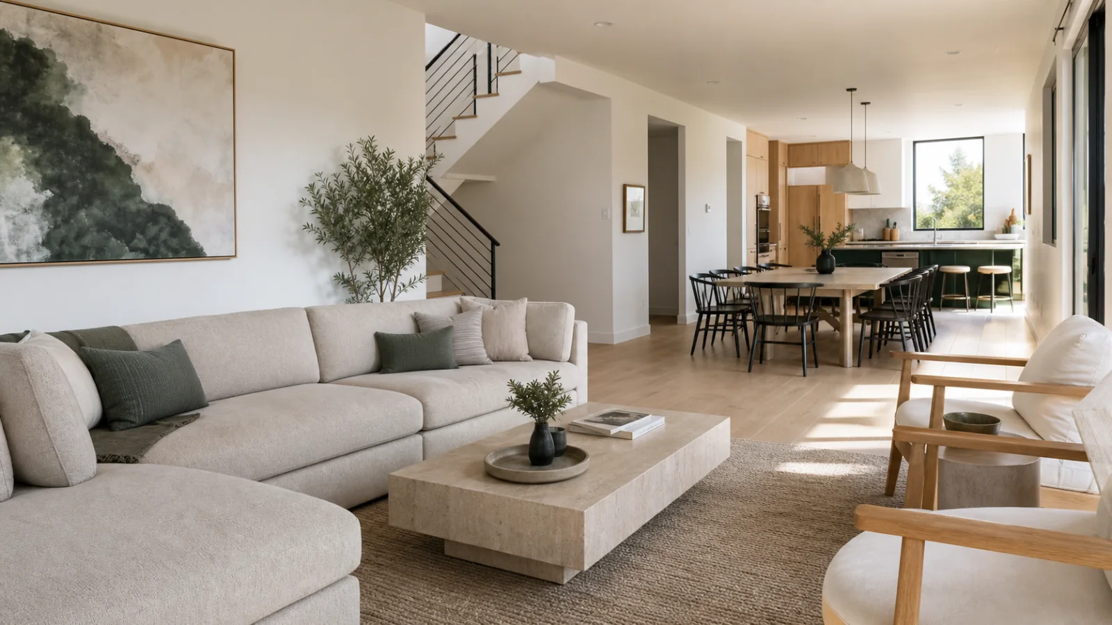 Sunlit contemporary living room prepared for a real estate listing video